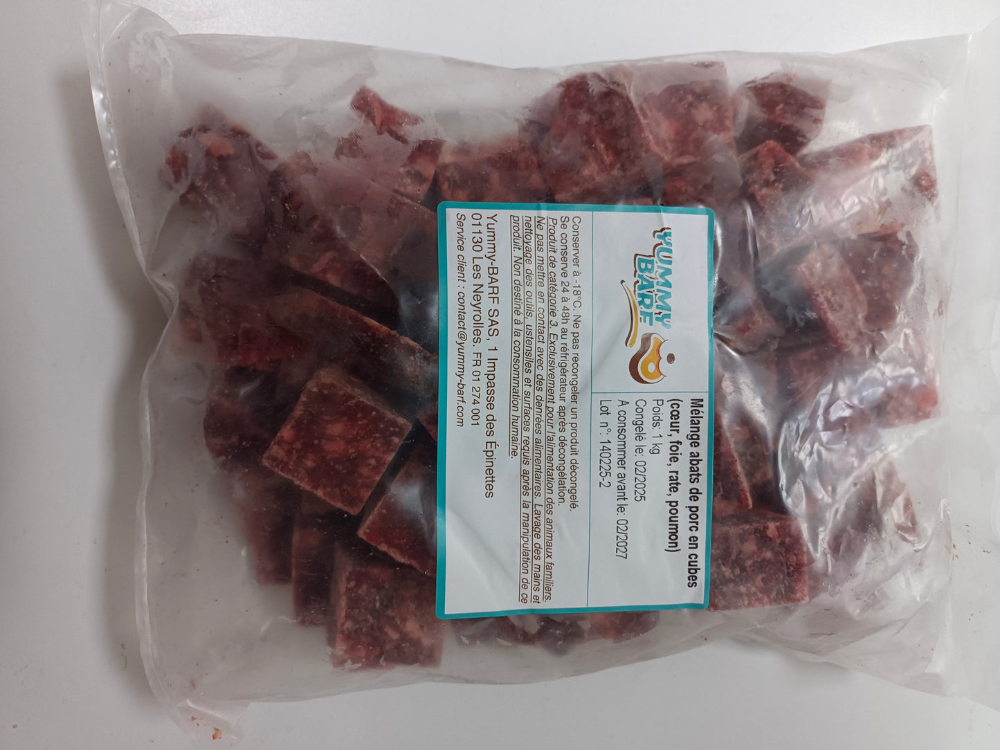 Mélange d' abats de porc en cubes 1kg